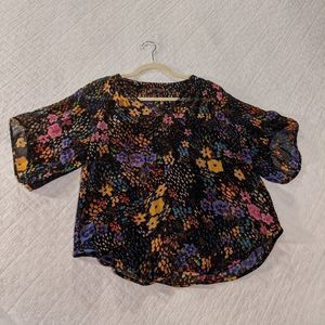 Anthropologie Fei Sheer Silk Floral Blouse Size 0